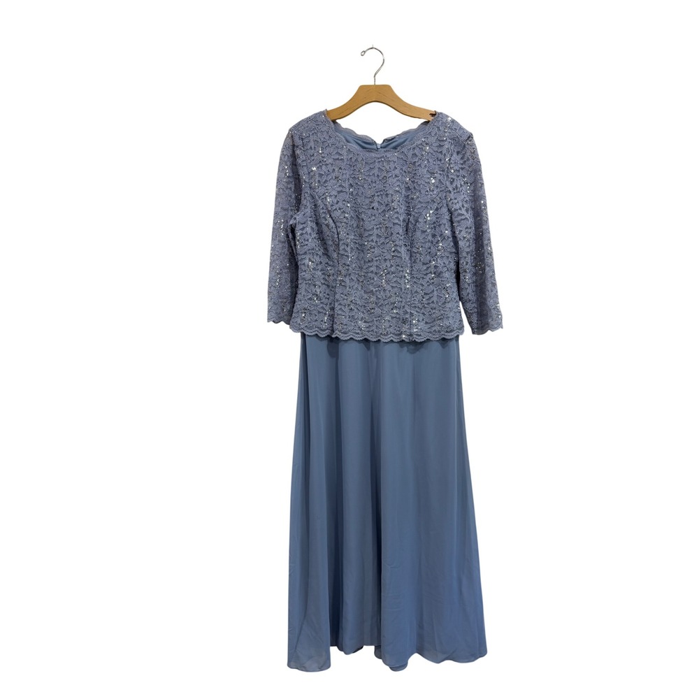 Alex Evenings Petite Sky Blue Lace Sequin Chiffon Gown Special Occasion 14P